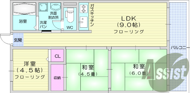 3ＬＤＫ、ウォシュレット、洗面台、クローゼット