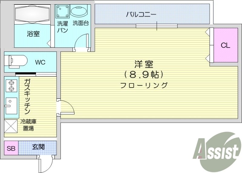 1K、バストイレ別、バルコニー、クローゼット、追い焚き機能