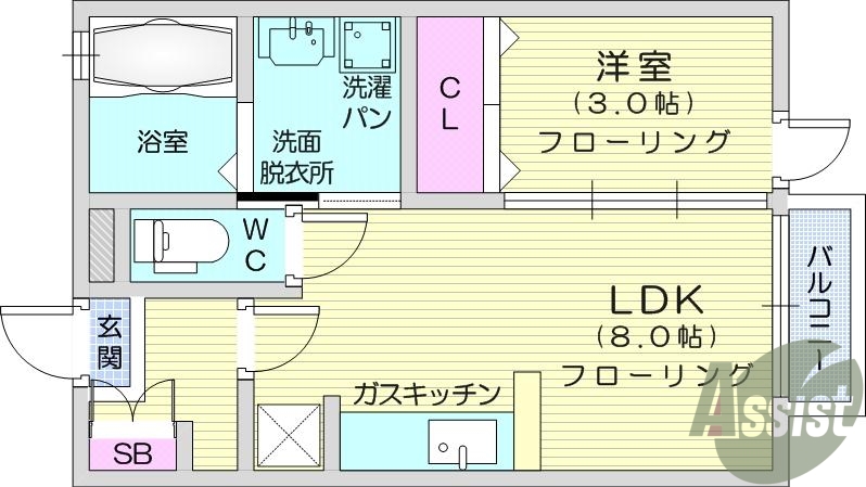 1LDK、カウンターキッチン、ウォシュレット、独立洗面