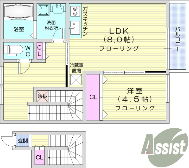 1LDK、浴室乾燥機、独立洗面台、エアコン、インターホン