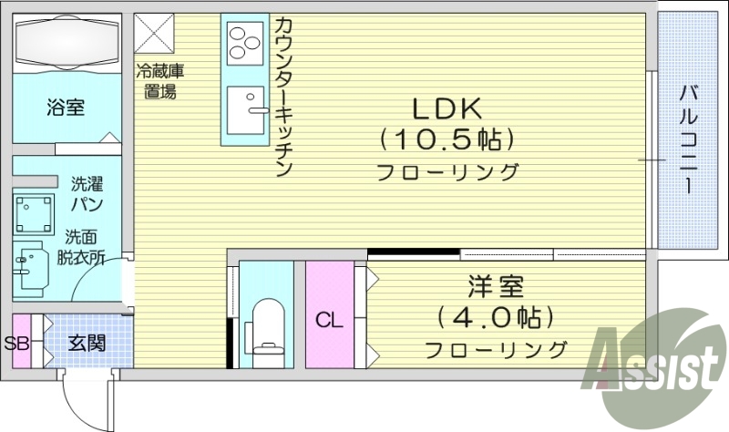 1LDK、LDK10.5帖、都市ガス、IH