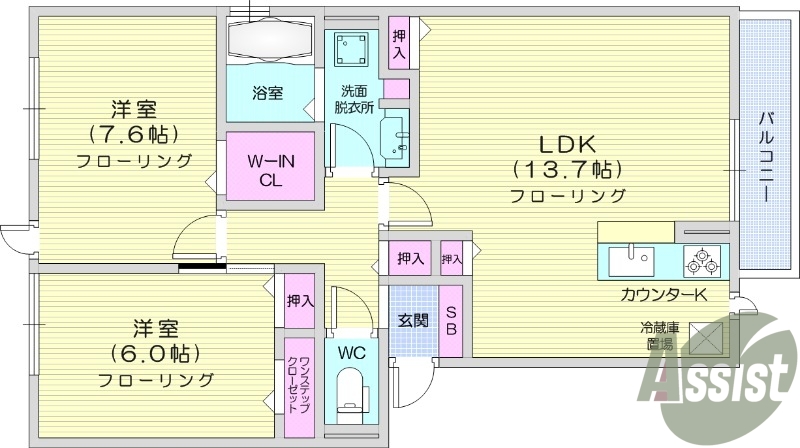 2LDK　オートロック　独立洗面台　追い焚き機能　エアコン