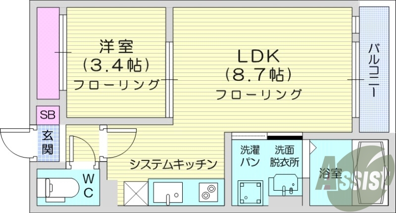 1LDK、ネット無料、独立洗面台、オートロック。