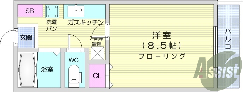 1K、エアコン、バストイレ別、クローゼット