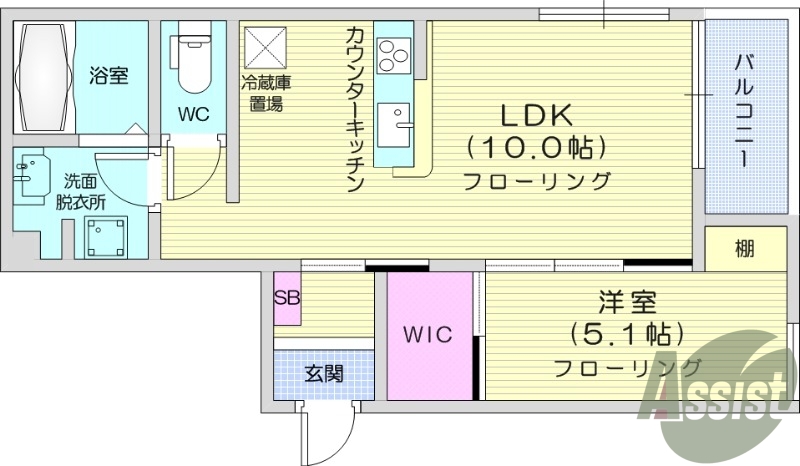 1LDK、オートロック、宅配ボックス、ネット無料