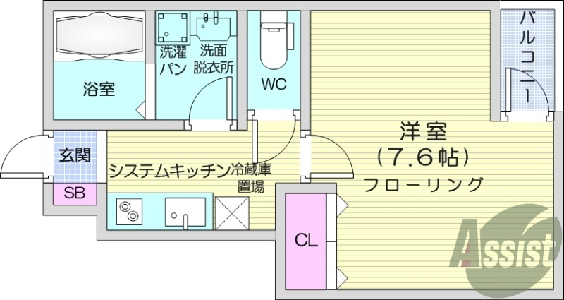 1K、宅配ボックス、都市ガス、インターネット無料