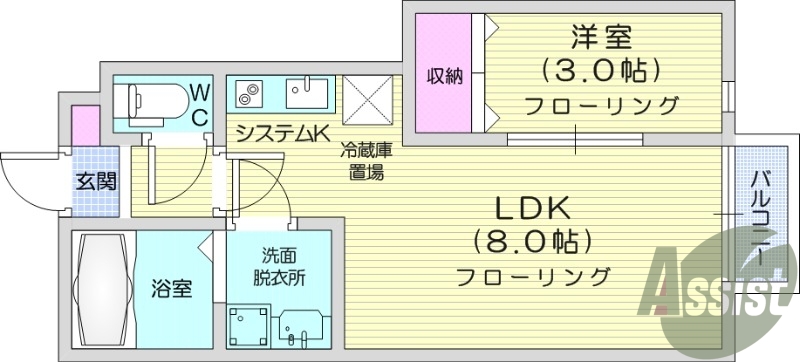 1LDK、IH、浴室乾燥、追炊き、ネット無料、独立洗面台