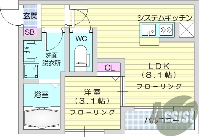1LDK、エアコン、室内洗濯機置場、トイレ浴室別、収納