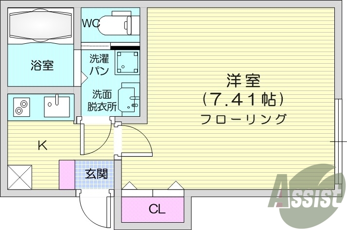 1K、IHクッキングヒーター、浴室乾燥機、独立洗面台