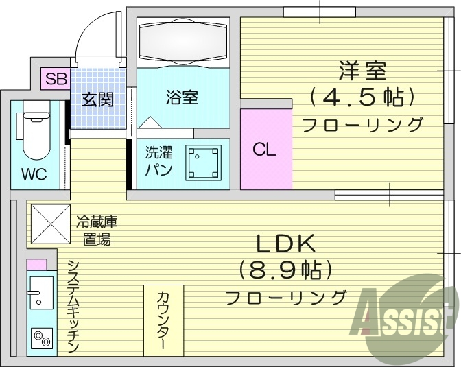 1LDK、デザイナーズ、IH、追い焚き、防犯シャッター、BS