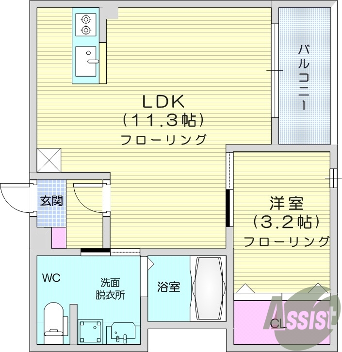 1LDK、収納、エアコン、室内洗濯機置き場、トイレ浴室別