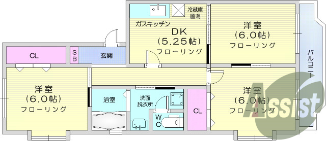 3DK、モニター付きインターホン、エアコン