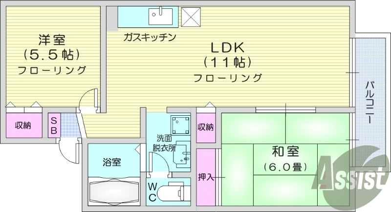 2LDK、独立洗面台、追い炊き機能付き、最上階