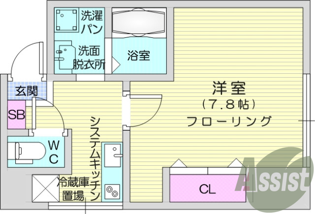 1K、オートロック、オール電化、システムキッチン。