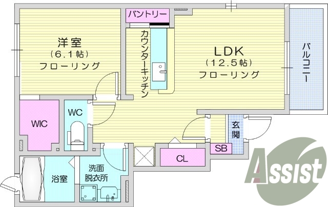 1LDK、エアコン2台付、ウォークインクローゼット