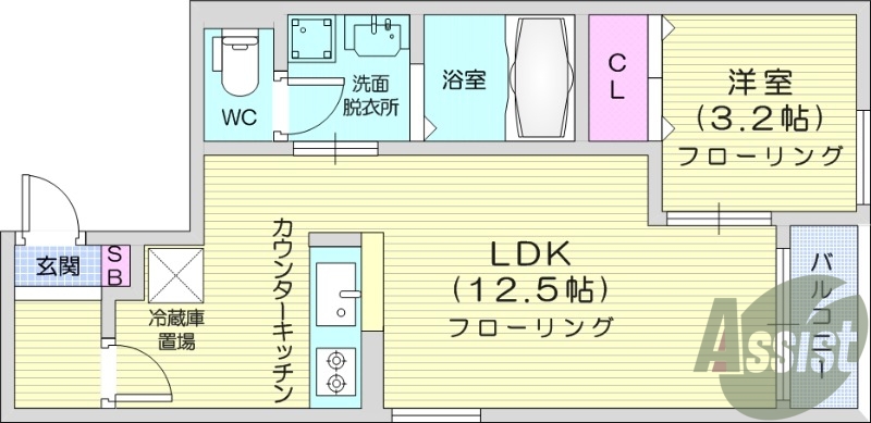 １LDK、浴室乾燥機、室内洗濯機置場、システムキッチン