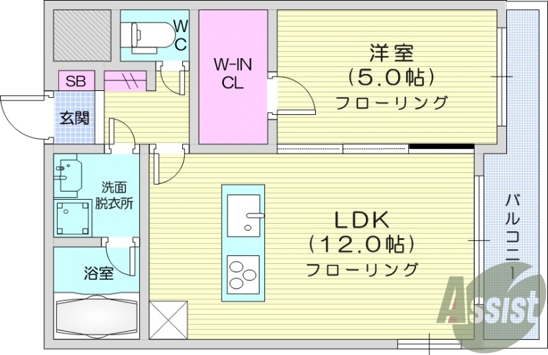 1LDK、エアコン、室内洗濯機置場、トイレ浴室別、収納