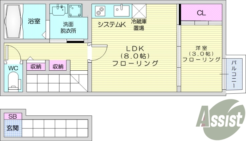 1LDK、IHクッキングヒーター、収納、エアコン、浴室乾燥