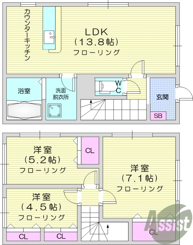 3LDK、ペット可、エアコン2台、角部屋