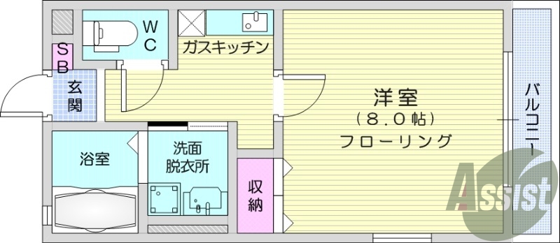 １K、モニター付きインターホン、独立洗面台