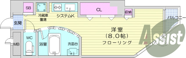 1K、エアコン付き、バス、トイレ別のワンルームマンション