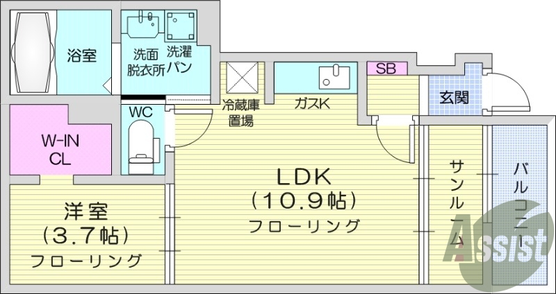 1LDK、サンルーム、ウォークインクローゼット、浴室乾燥