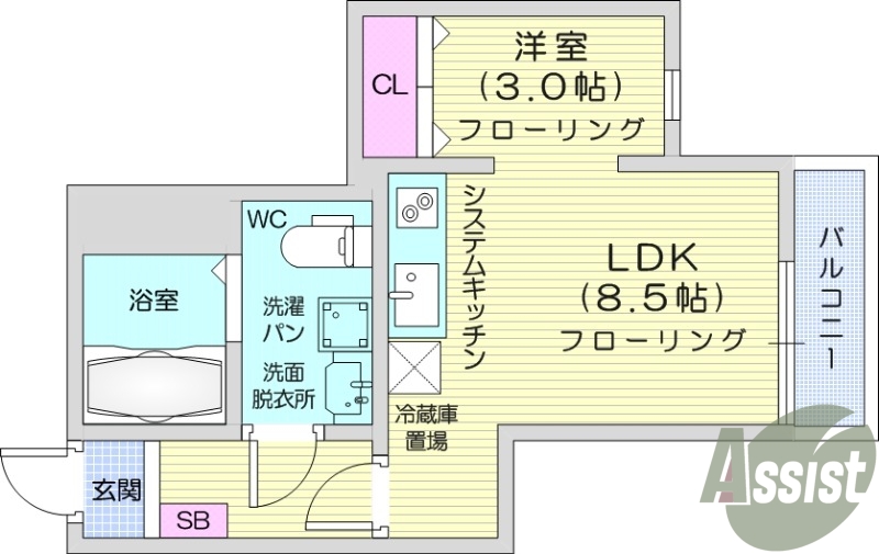 1LDK、インターネット無料、宅配ボックス