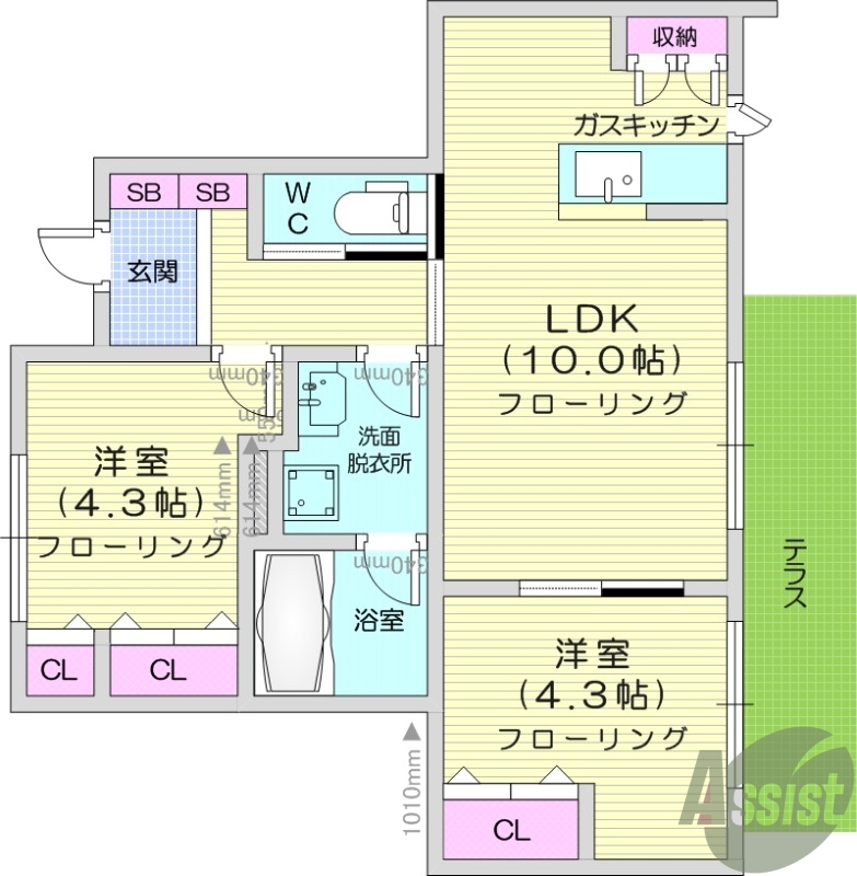 2LDK、都市ガス、ネット無料、物置、カウンターキッチン