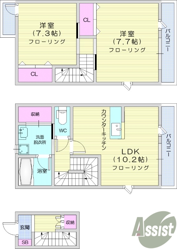 2LDK、都市ガス、ネット無料、物置、カウンターキッチン