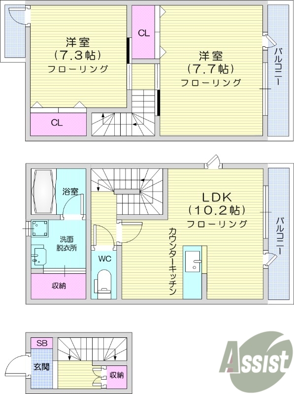 2LDK、都市ガス、ネット無料、物置、カウンターキッチン