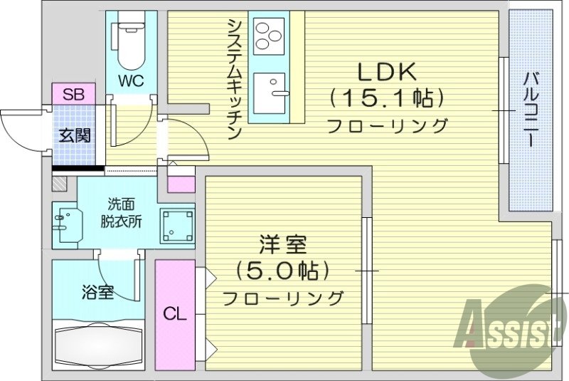 1LDK、エアコン、ネット無料、IHコンロ、オートロック