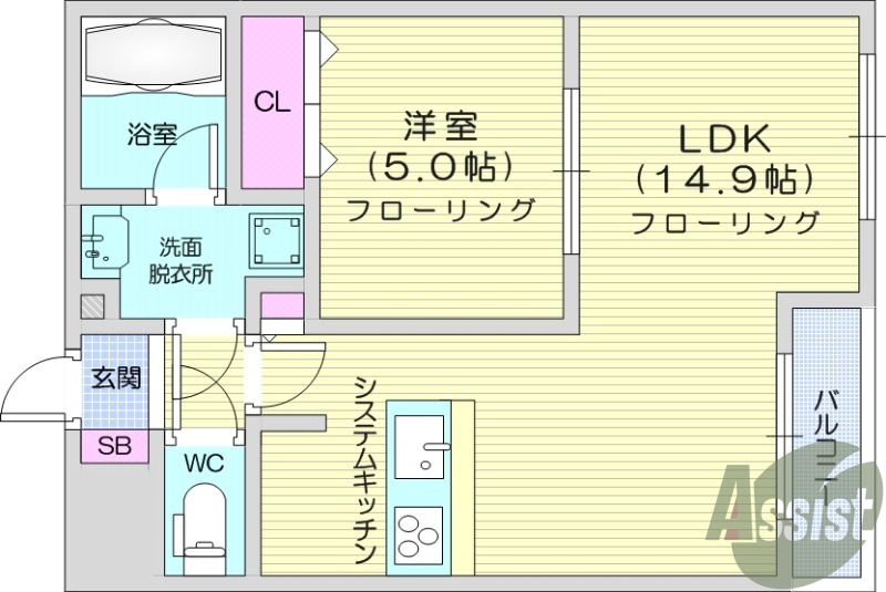 1LDK、エアコン、ネット無料、IHコンロ、オートロック