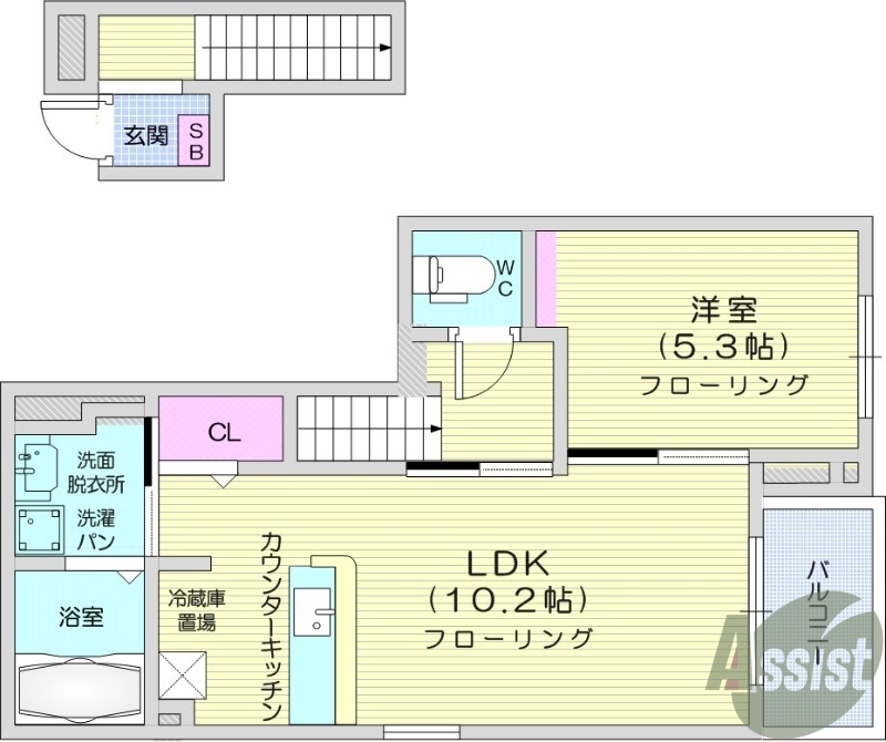 1LDK、南向き、防犯カメラ、電子キー、ネット無料、角部屋