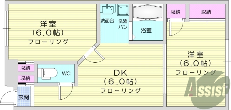 2ＤＫ、独立洗面台、バストイレ別、都市ガス、