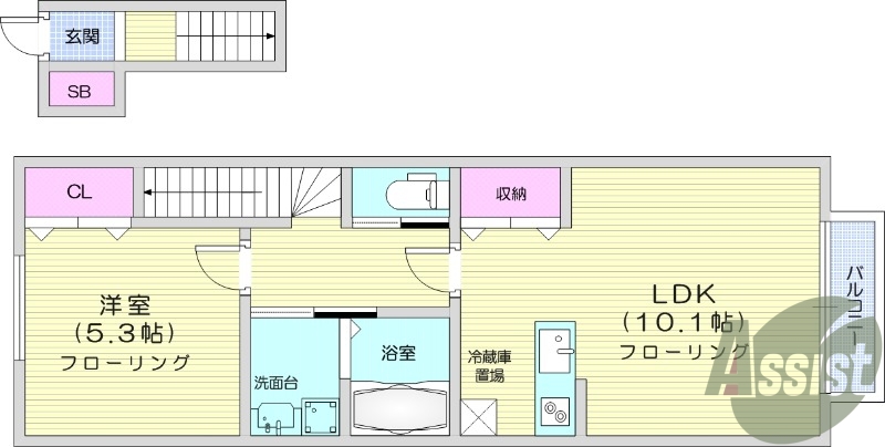 1LDK、インターネット使用料無料、独立洗面台