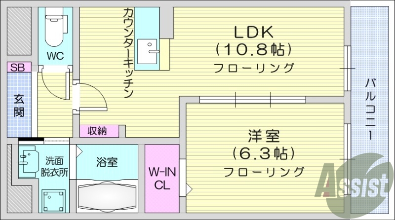 １LDK、エアコン2台、ペット相談可、都市ガス、オートロック