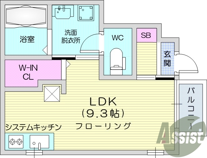 1R、ウォークインクローゼット、宅配ボックス