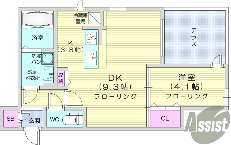 1LDK、バストイレ別、エアコン、室内洗濯機置場