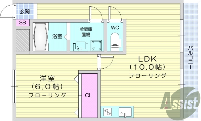 1LDK、IHコンロ、バルコニー、ペット相談可能