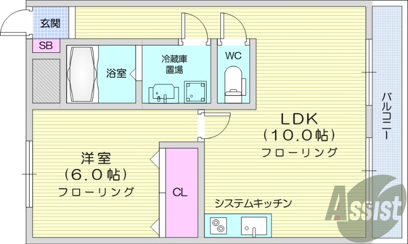 1LDK、バルコニー、西向き、ペット相談