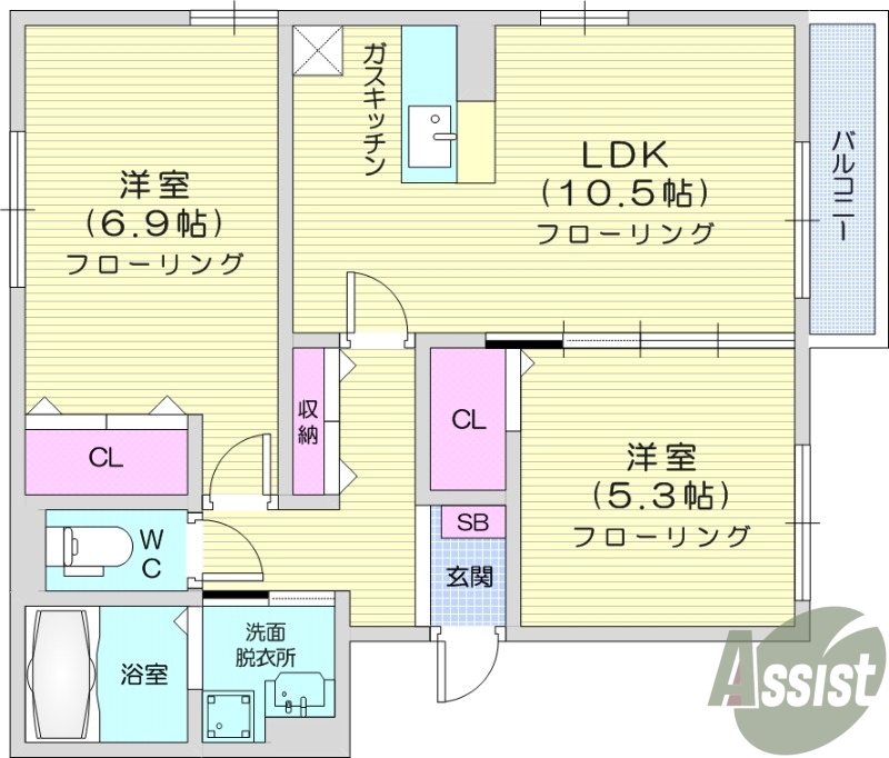 2LDK、ネット無料、オール電化、ホームセキュリティ