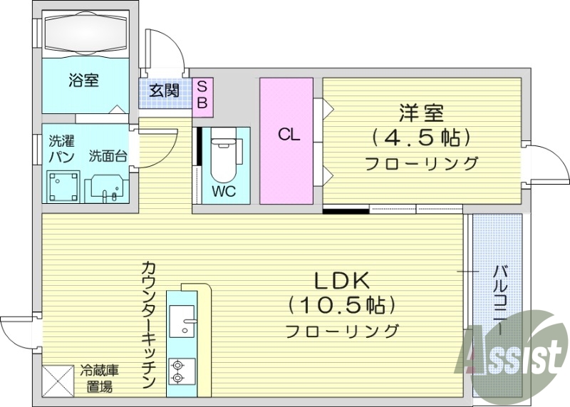 1LDK、南向き開口部、浴室乾燥機付き、インターネット無料。