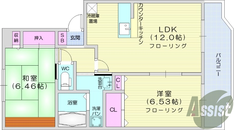 2LDK、トランクルーム、モニター付きインターホン