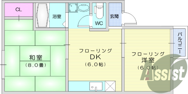 2DK、フローリング、独立洗面、バストイレ別