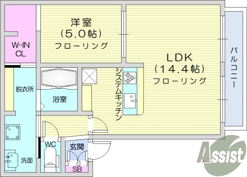 1LDK、エアコン、室内洗濯機置き場、バストイレ別、収納