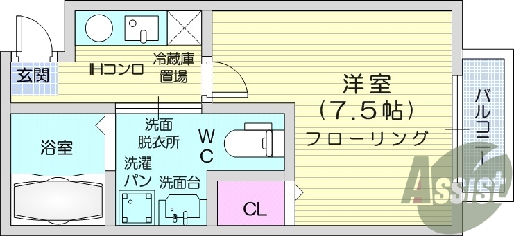 1LDK、独立洗面、エアコン、収納、モニターホン、IH