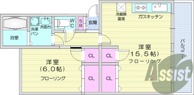 １LDK、バストイレ別、エアコン、シューズボックス