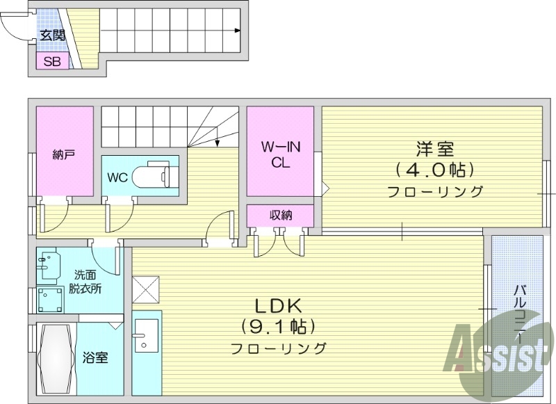 1LDK、インターネット無料、浴室乾燥機付き