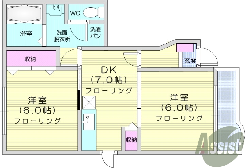 2DK、ペット相談、防犯カメラ、バストイレ別
