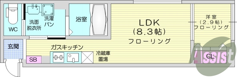1LDK、浴室乾燥機、追い焚き給湯、ネット無料、照明器具